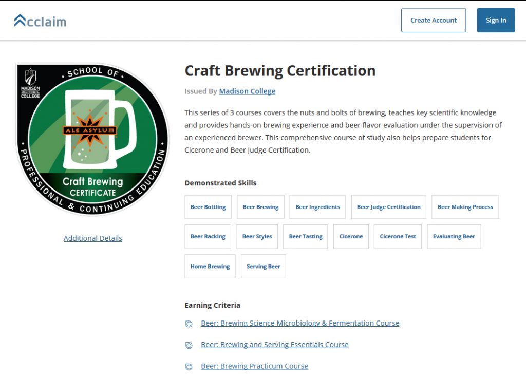 Craft Brewing Certification Badges numériques pour des formations en