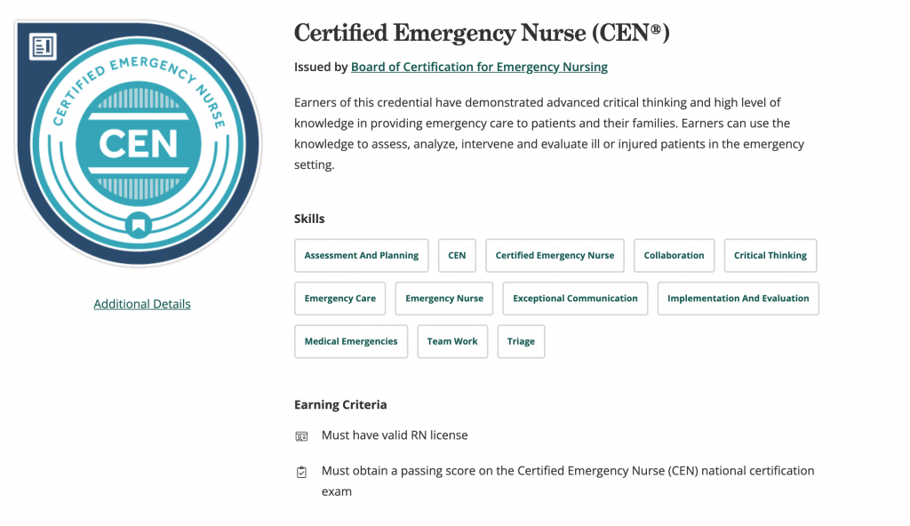 certified emergency nurse, open digital badges